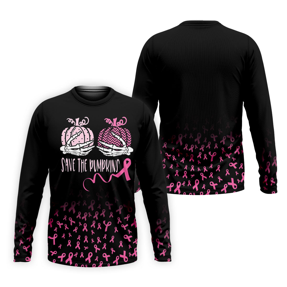 Save The Pumpkins Skeleton Breast Cancer Polo Shirt, Mens Golf Polo, Printed Golf Shirts