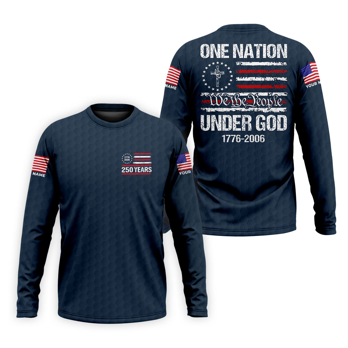 One Nation Under God We The People Navy Golf Shirt, 250 Years 4th Of July Golf Shirts For Men