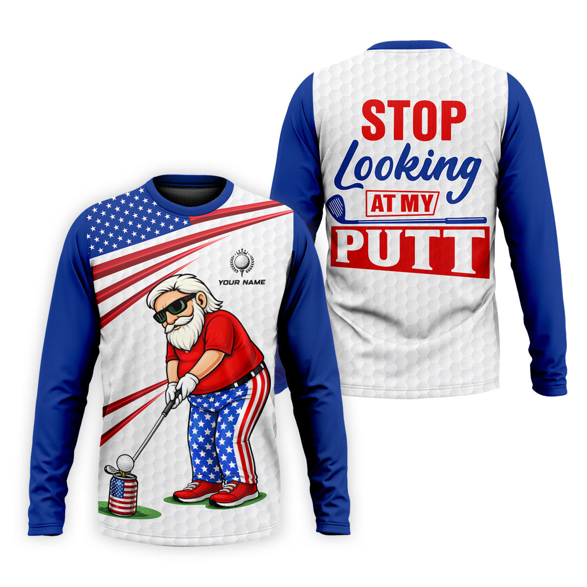 Stop Looking At My Putt Golf Ball Pattern 250 Years Patriotic 4th Of July Golf Shirts For Men