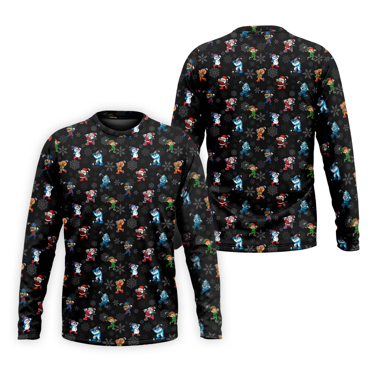 Funny Christmas Characters Golf Pose Black Golf Shirt, Christmas Golf Shirt, Polo Shirts For Men