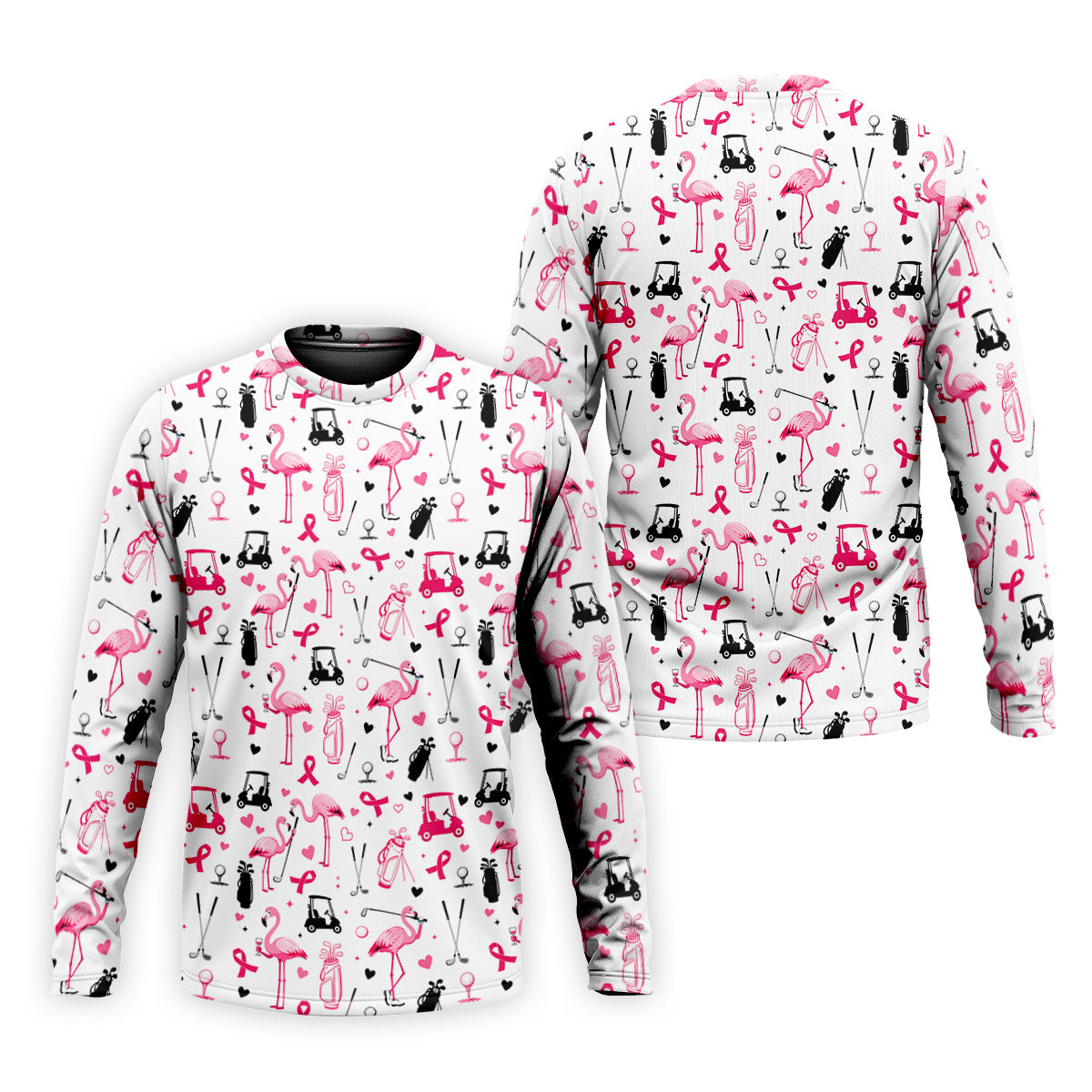 Pink Flamingo Golf Pattern Breast Cancer Polo Shirt, Hawaiian Shirts For Men, Mens Golf Polo