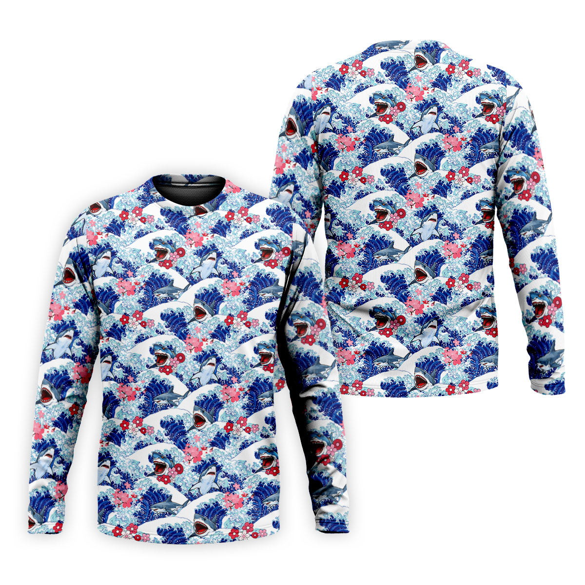 Funny Shark Japanese Wave Hawaiian Golf Shirt, Men's Golf Shirt, Polo Shirts For Men