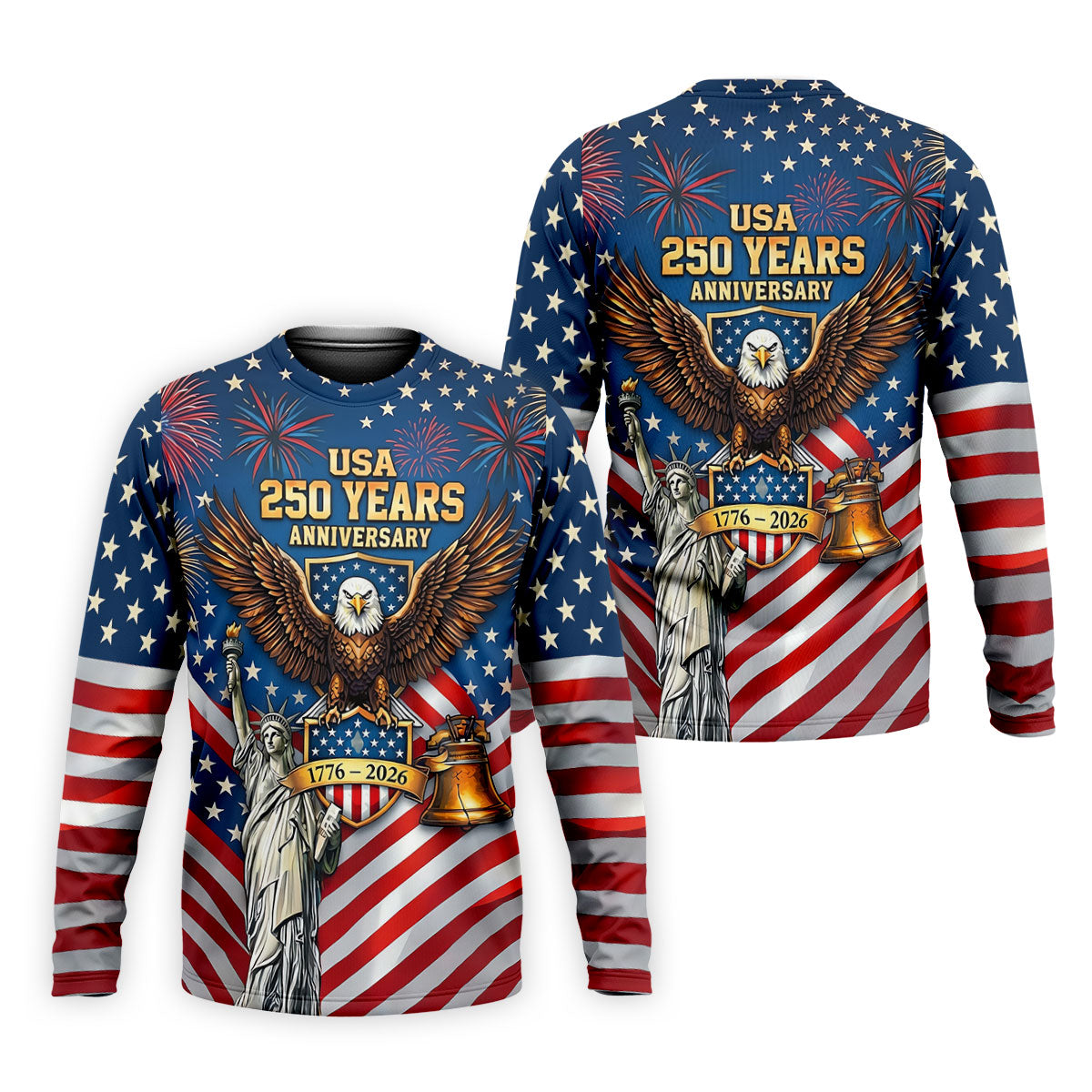 USA 250 Years Stars And Stripes Bald Eagle Golf Shirt, Patriotic 4th Of July Golf Shirts For Men