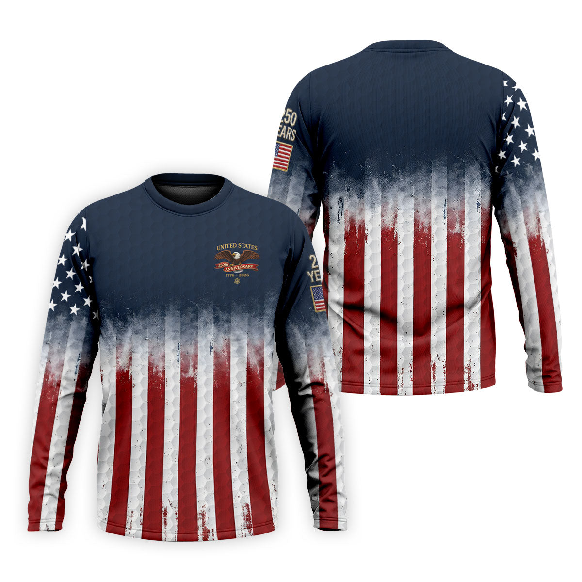 United States 250th Anniversary Distressed Flag Golf Tops For Men, Golf Ball Pattern Golf Shirts For Men