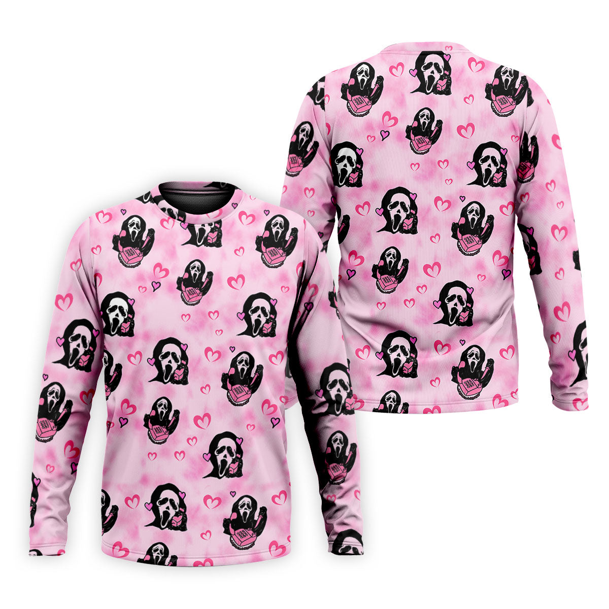 Pink Cute Ghost Caller Heart Pattern Halloween Golf Polo Shirt, Golf Apparel For Men