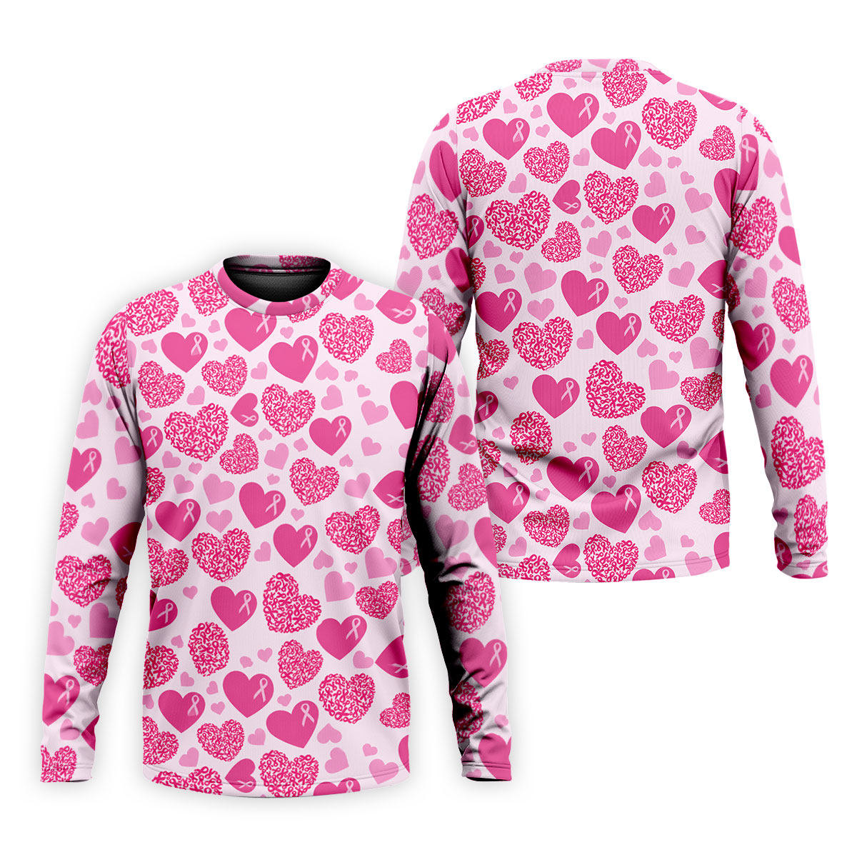 Pink Ribbon Heart Pattern Breast Cancer Polo Shirt, Golf Shirts For Men, Mens Golf Apparel