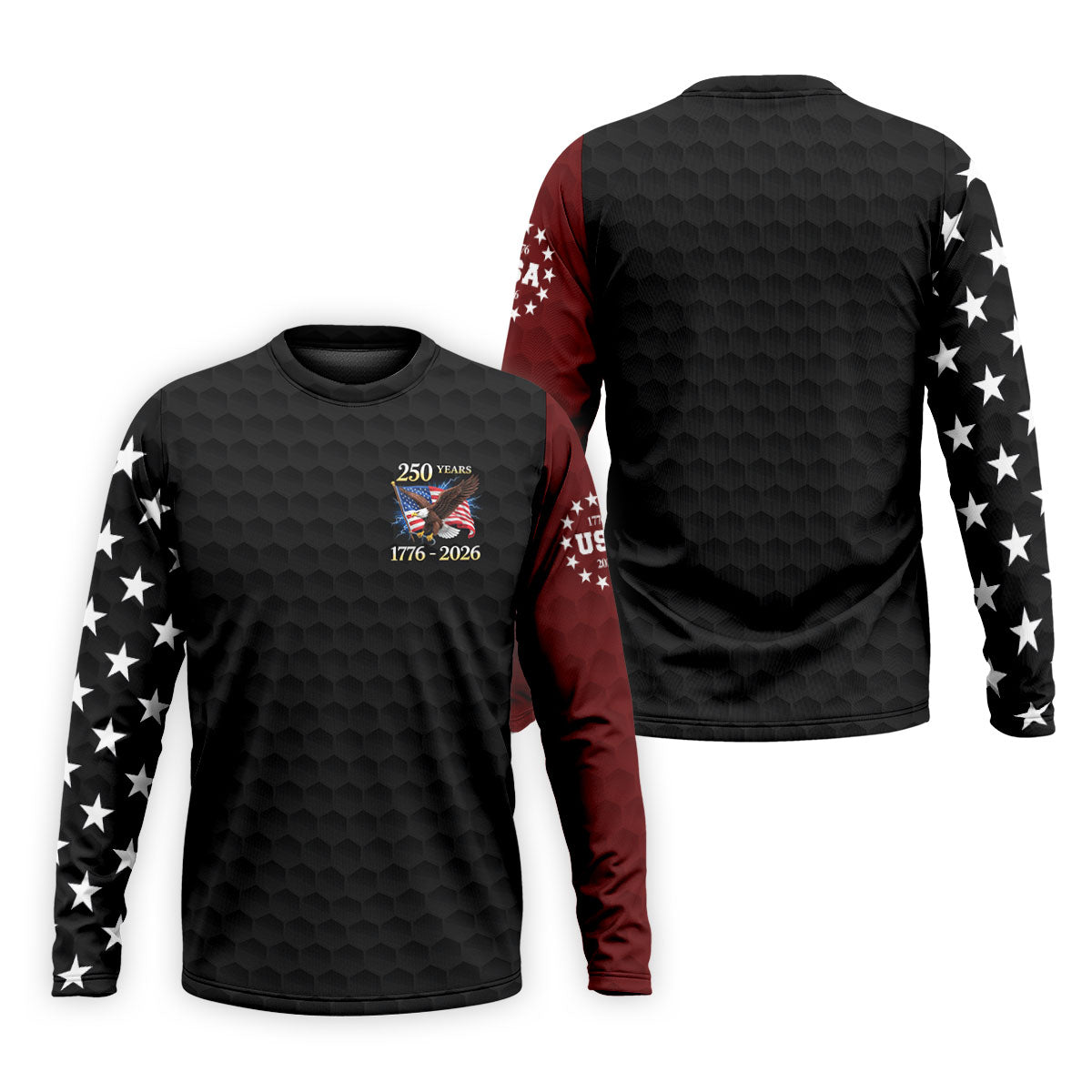 250 Years Bald Eagle US Flag Golf Shirt, Patriotic 4th Of July Golf Ball Pattern Golf Shirts For Men