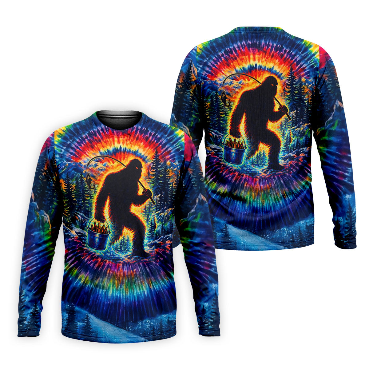 Tie Dye Bigfoot Fishing Forest Golf Shirt, Mens Golf Apparel, Printed Golf Shirts