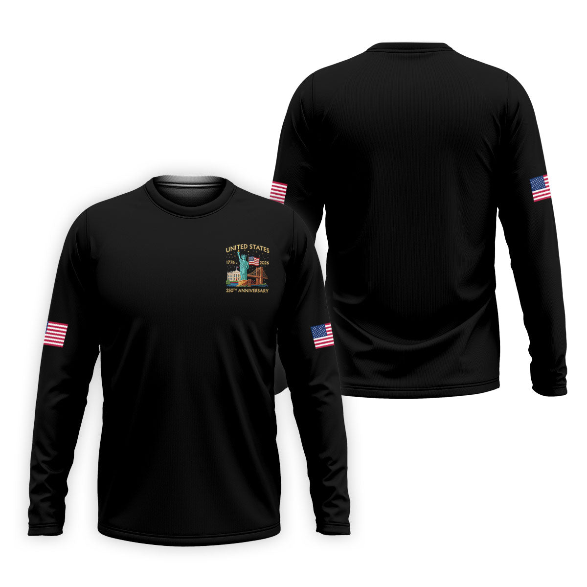 American Symbols Black Patriotic Golf Shirt, US 250 Years 4th Of July Golf Shirts For Men