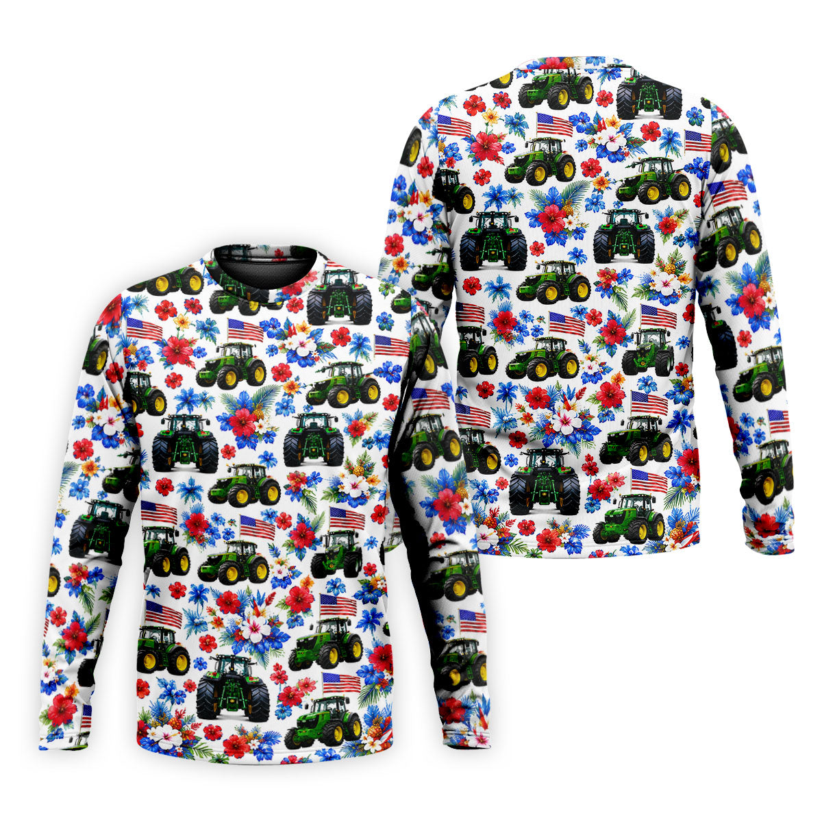American Tractor Golf Shirt, Patriotic Wildflower Country Farm Pattern, Golf Shirt For Men