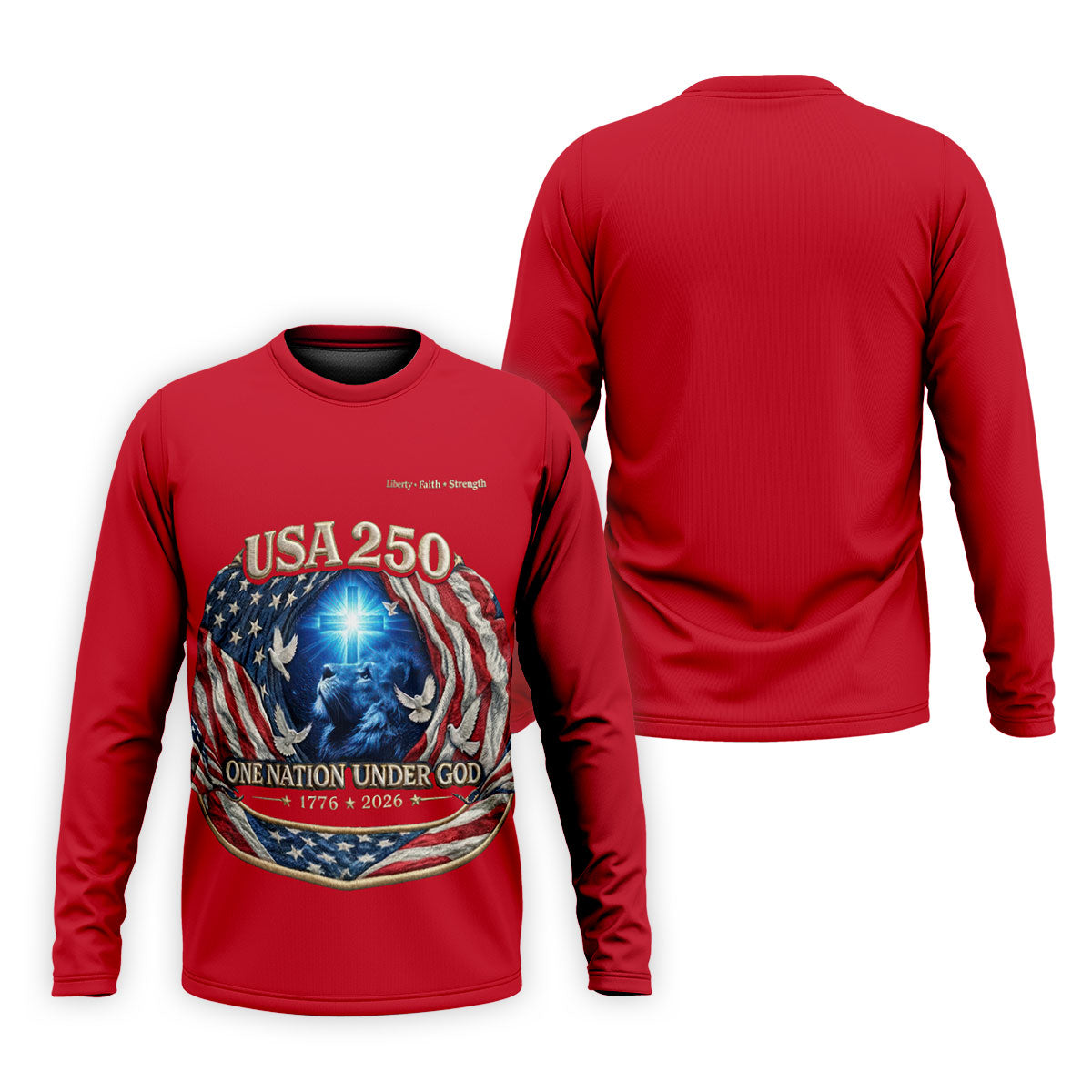 One Nation Under God Faith Cross USA 250 Red Golf Shirt, 4th Of July Golf Shirts For Men