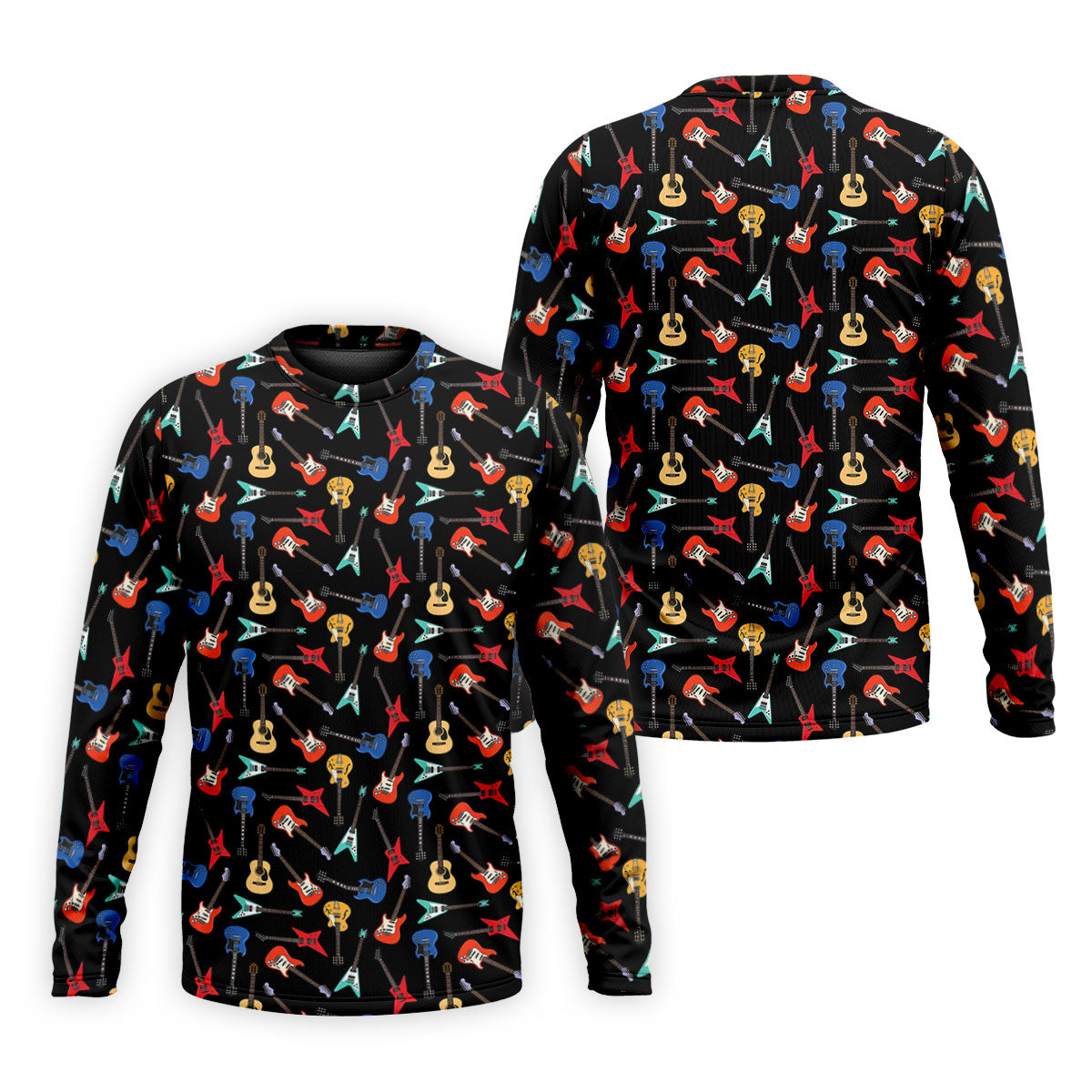 Electric Guitar Pattern Black Golf Shirt, Men's Golf Shirt, Mens Polo Shirts, Golf Polo Shirts For Men