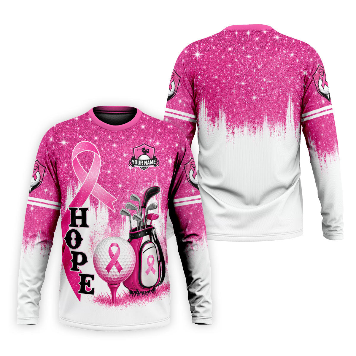 Custom Male Golfer Hope Breast Cancer Polo Shirt, Golf Shirts For Men, Mens Golf Apparel