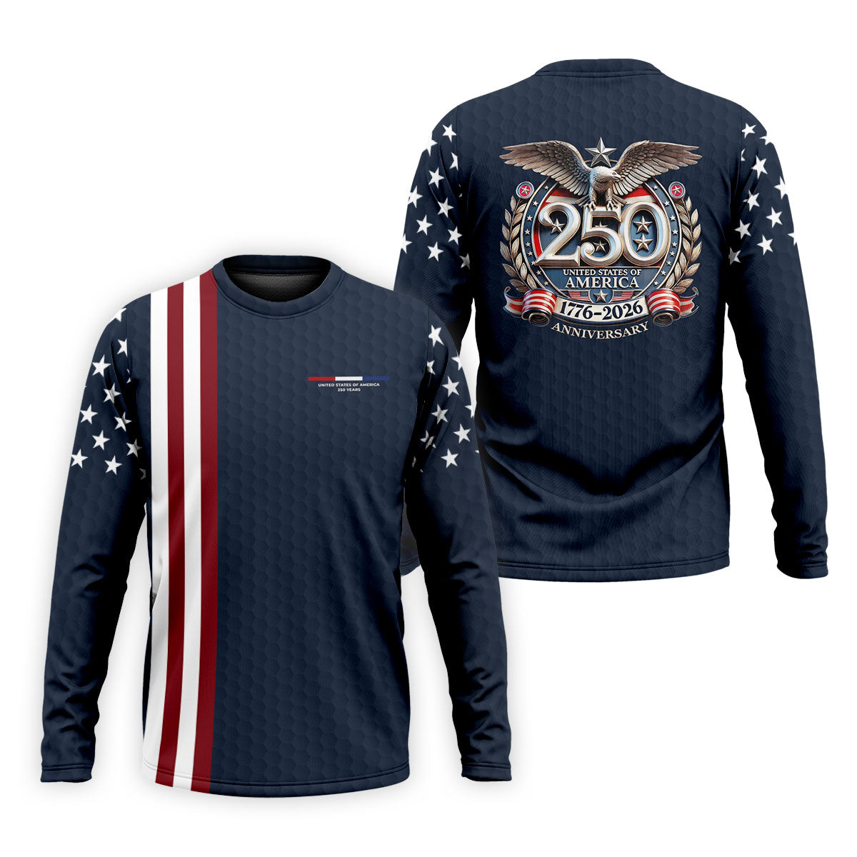 250 Years US Bald Eagle Golf Ball Pattern Golf Shirt, Patriotic 4th Of July Golf Shirts For Men