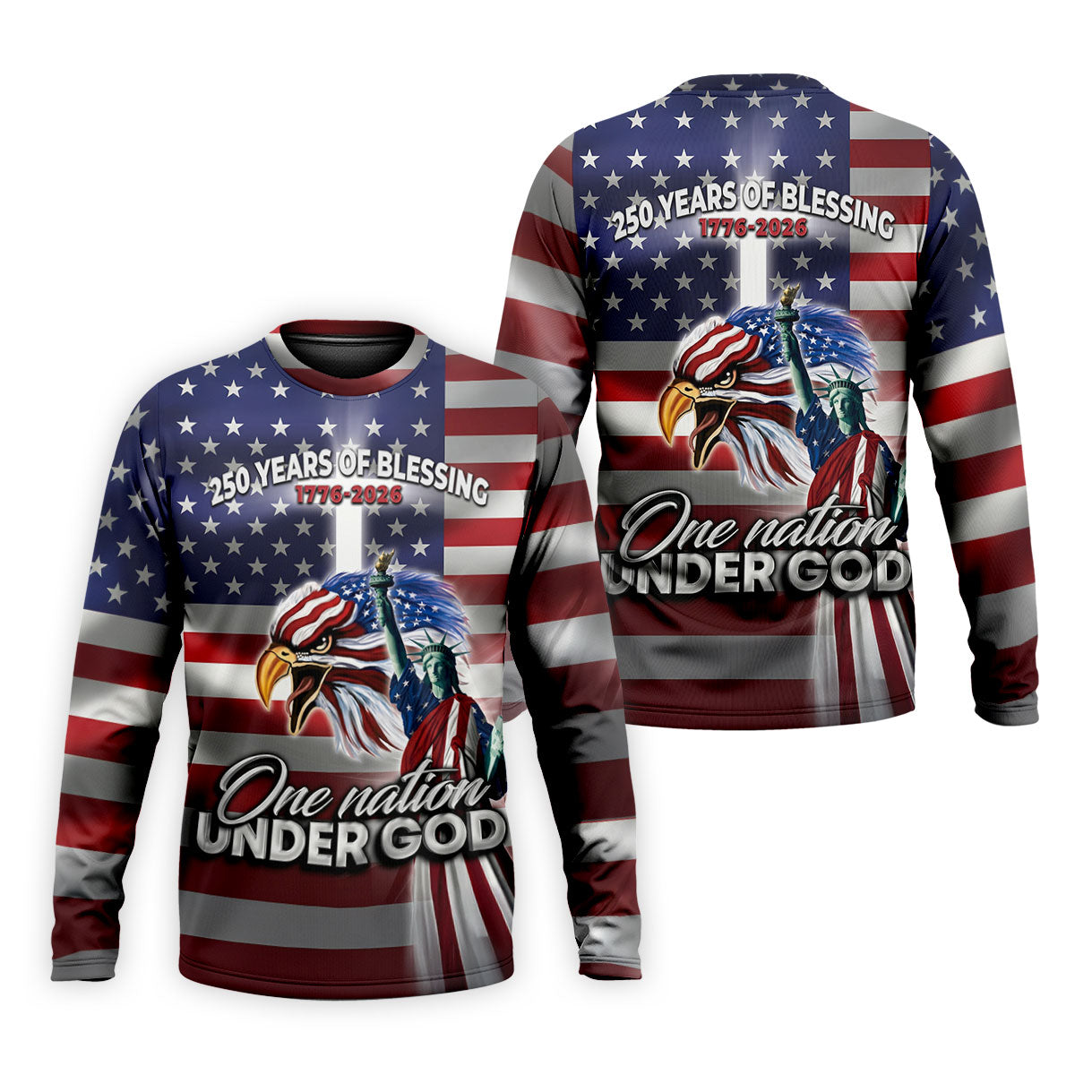 One Nation Under God 250 Years Of Blessing US Flag Golf Shirt, 4th Of July Golf Shirts For Men