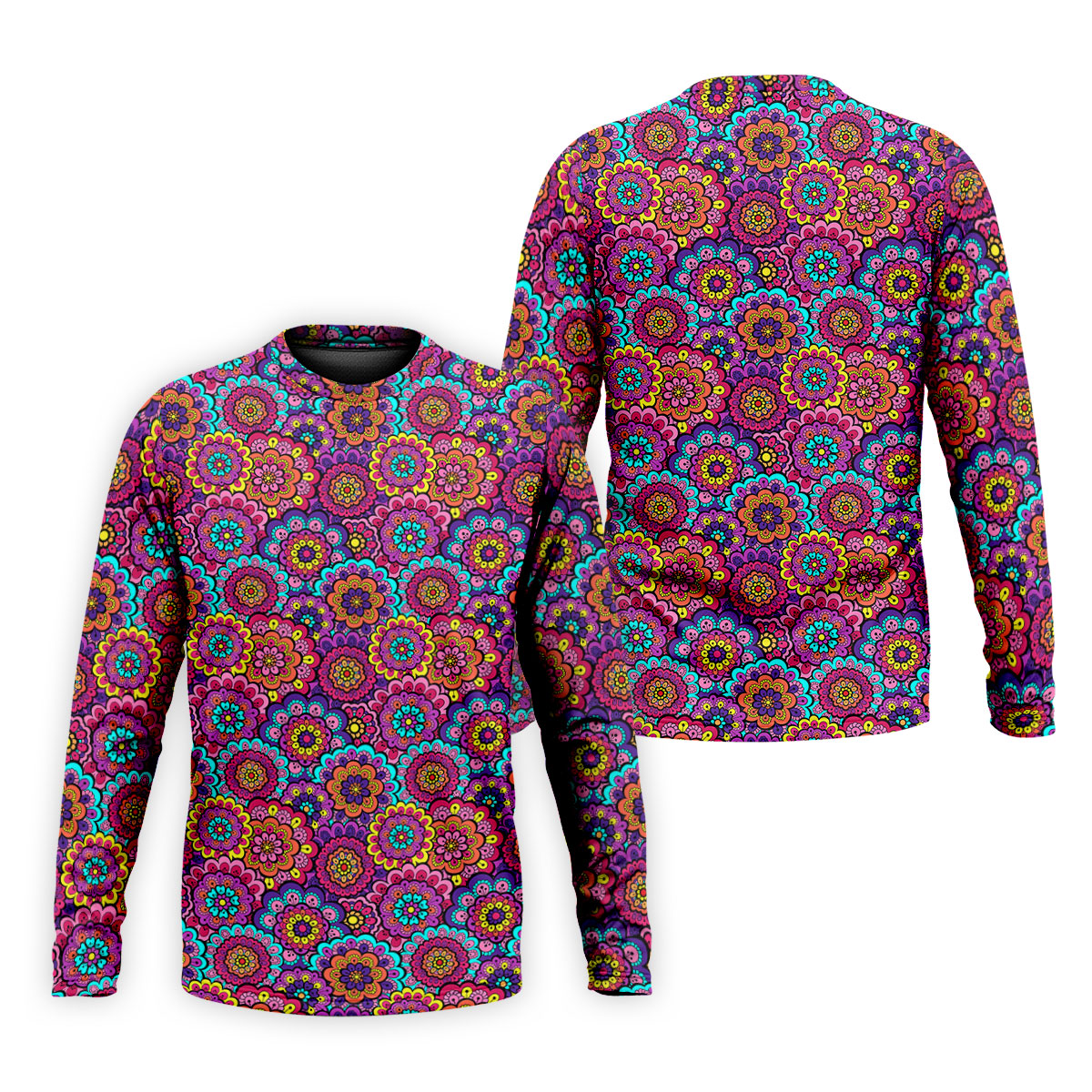 Colorful Mandala Floral Pattern Zip Hoodie, Graphic Zip Hoodie, Hooded Sweatshirt For Men