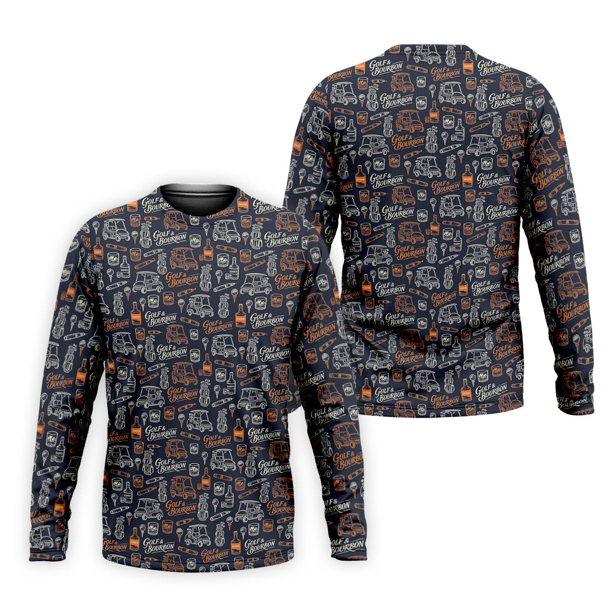 Funny Golf Bourbon Cigar Pattern Polo Shirt, Golf Polo Shirts For Men, Mens Golf Apparel