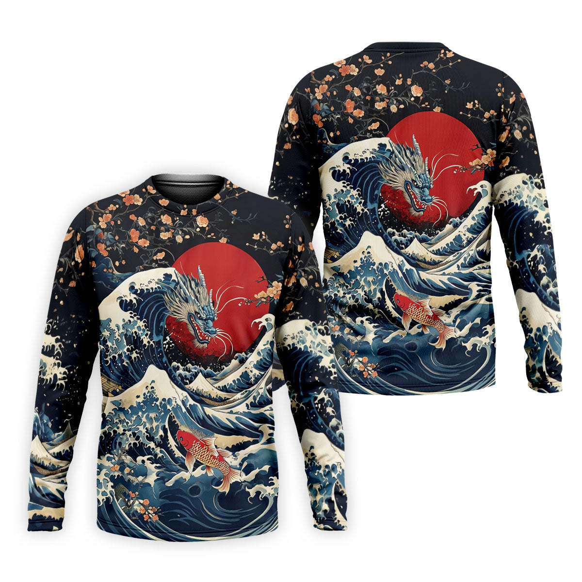Japanese Dragon Koi Wave Hawaiian Golf Shirt, Mens Golf Apparel, Golf Polo Shirts For Men