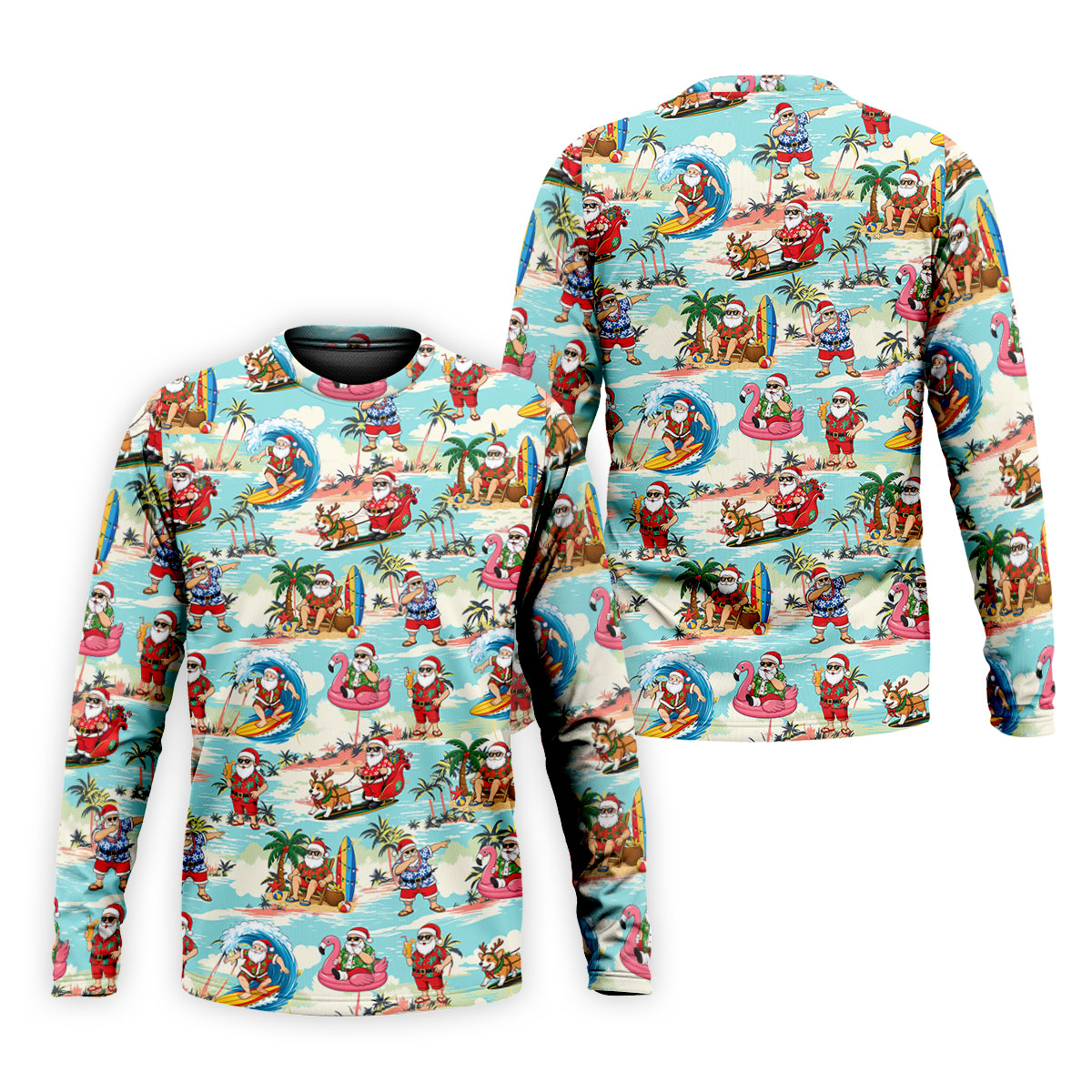 Funny Tropical Santa Beach Christmas Polo Shirt, Mens Golf Polo, Hawaiian Golf Shirt