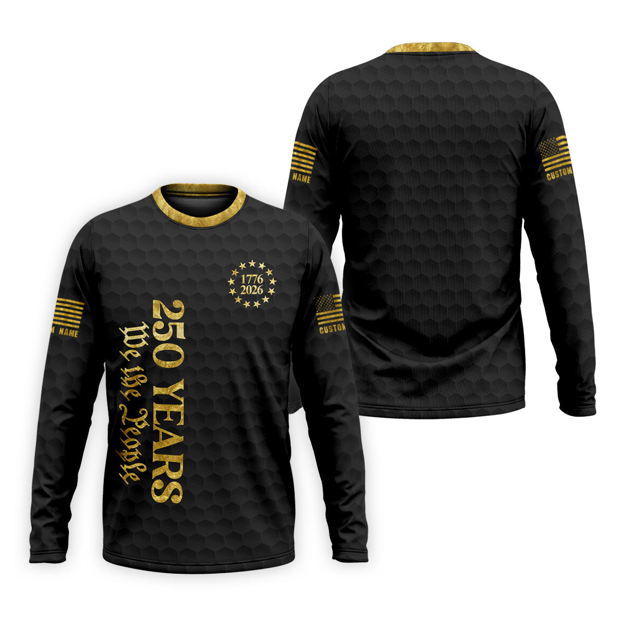 We The People 250 Years Gold Textured Patriotic Golf Shirt, 4th Of July Golf Shirts For Men