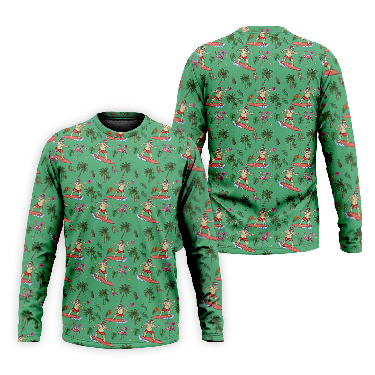 Santa Surfing Flamingo Tropical Golf Shirt, Christmas Golf Shirt, Golf Apparel For Men