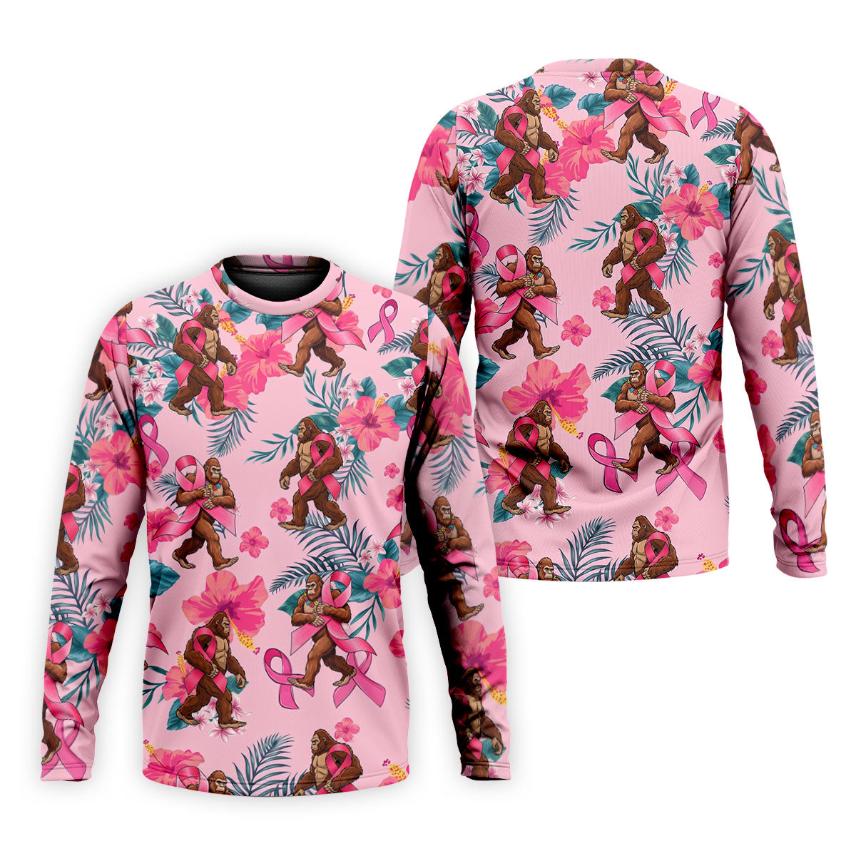 Bigfoot Pink Ribbon Floral Breast Cancer Polo Shirt, Mens Golf Polo, Mens Golf Shirts