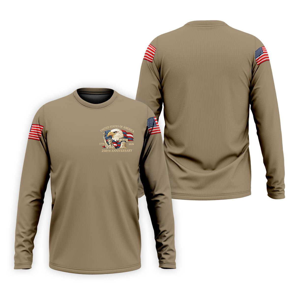 Bald Eagle American Flag 250 Years Sand Golf Shirt, Patriotic 4th Of July Golf Shirts For Men