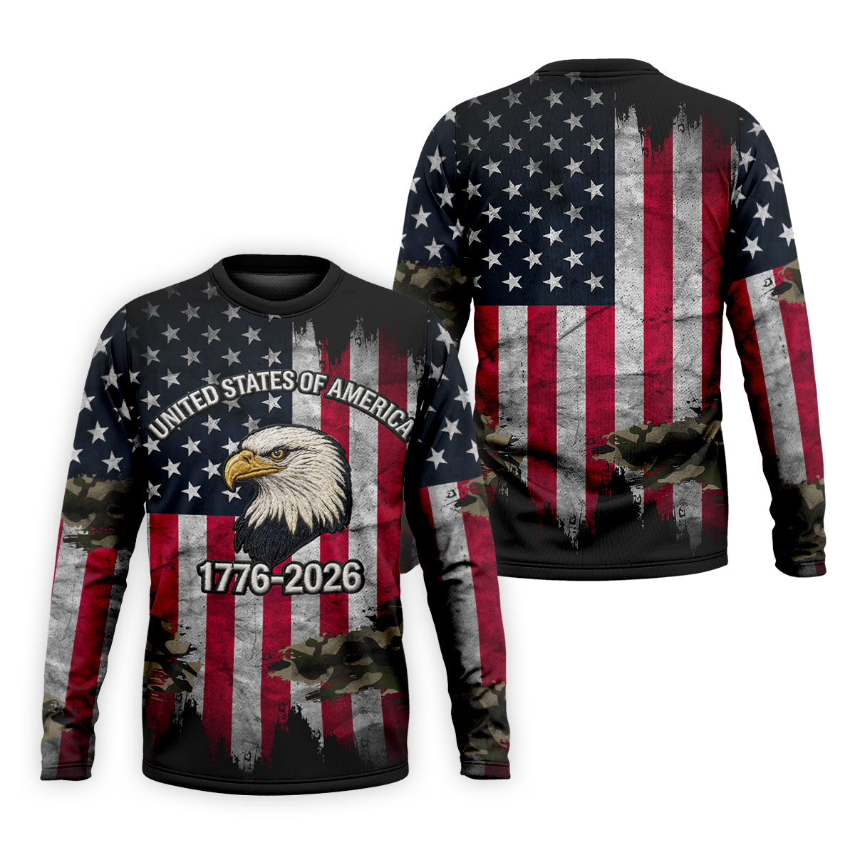 USA Bald Eagle 250 Years Camo American Flag Golf Shirt, Patriotic 4th Of July Golf Shirts For Men