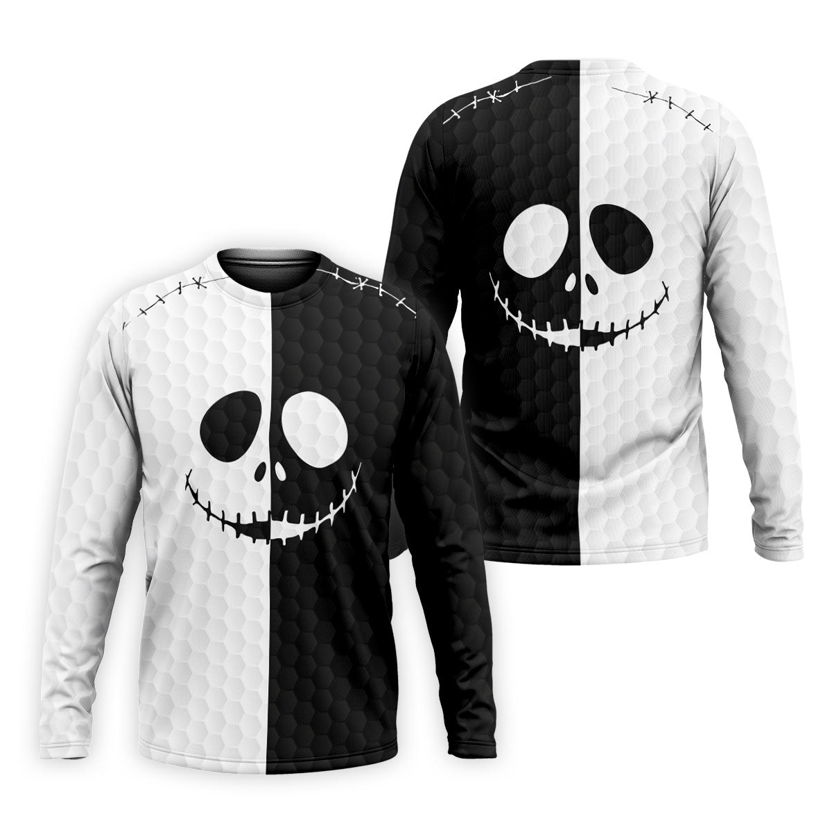 Black White Skull Face Halloween Golf Polo Shirt, Mens Golf Shirts, Golf Polo Shirts For Men