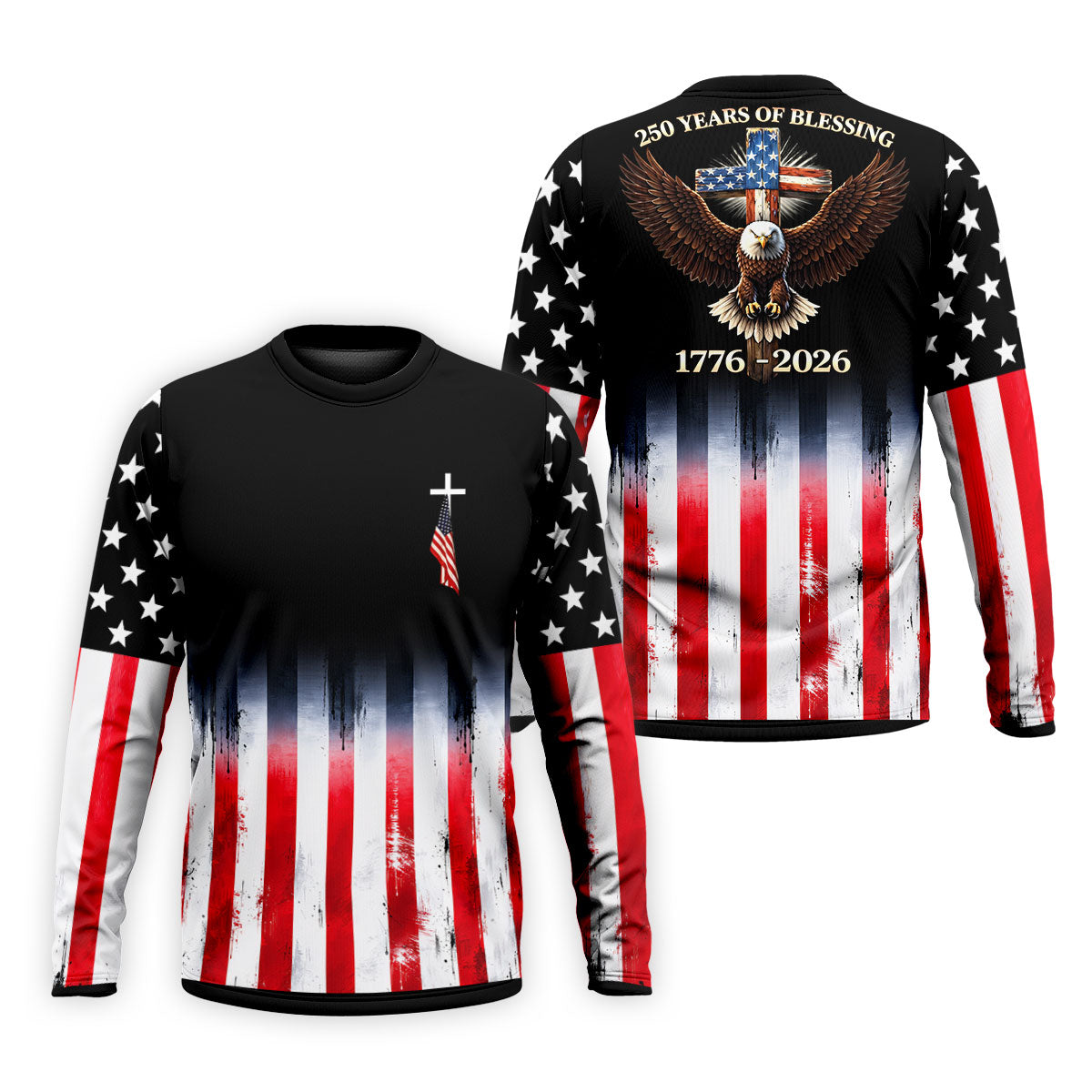250 Years Of Blessing Faith Cross American Flag Golf Shirt, Patriotic 4th Of July Golf Shirts For Men
