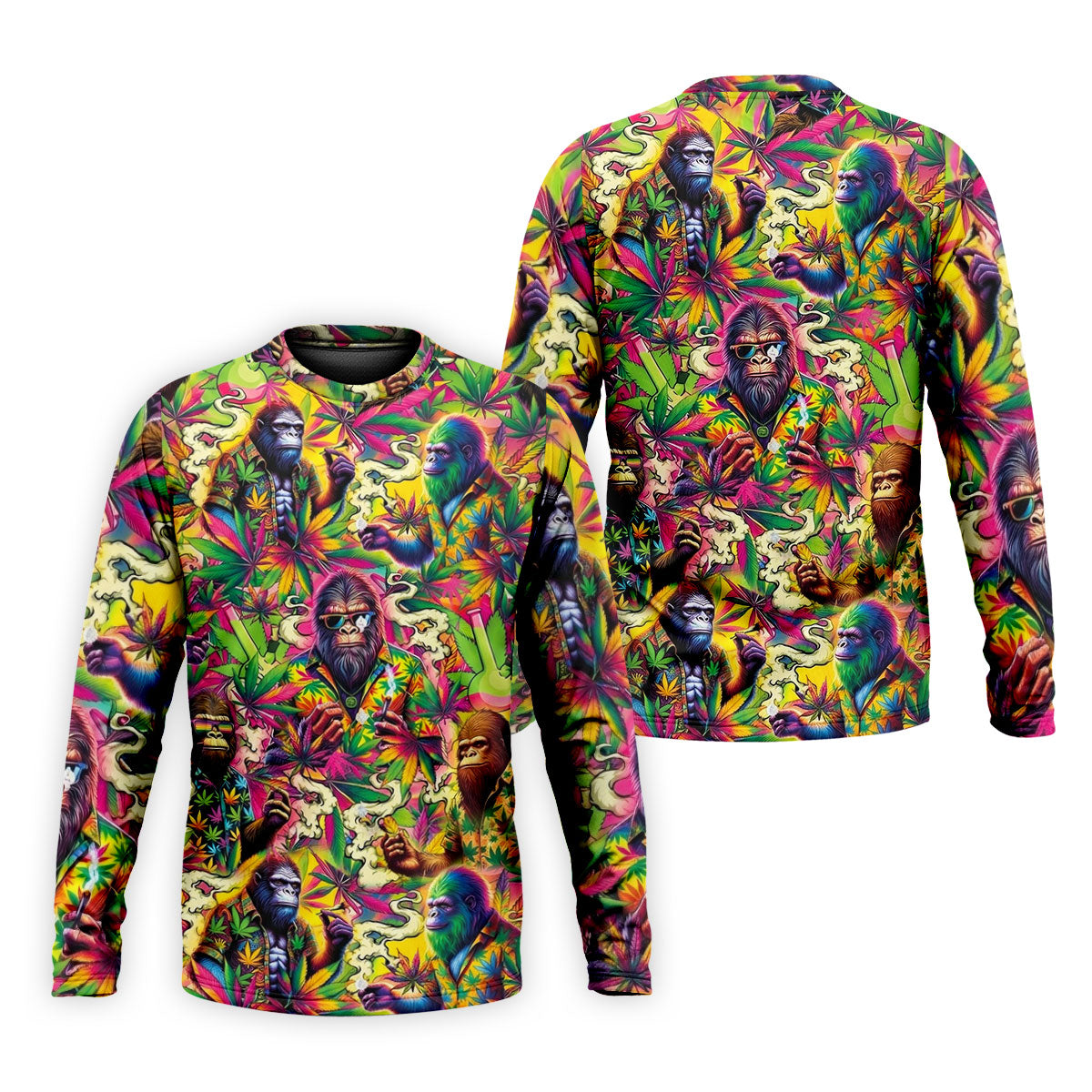 Psychedelic Bigfoot Cannabis Leaf Hawaiian Polo Shirt, Mens Golf Shirts, Golf Apparel For Men