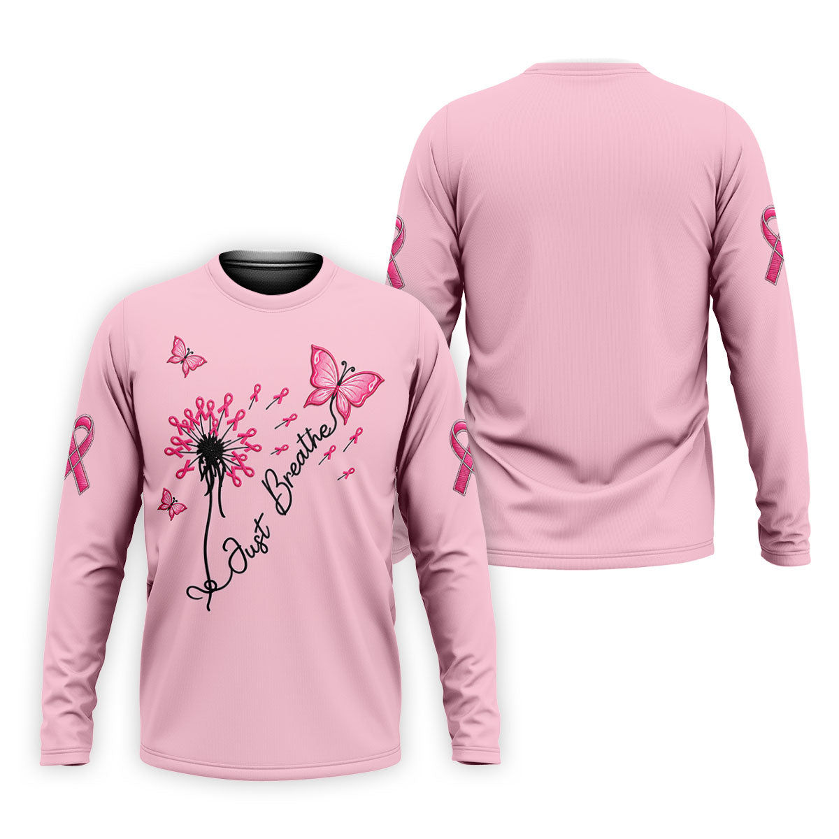 Just Breathe Butterfly Pink Ribbon Breast Cancer Polo Shirt, Polo Shirts For Men