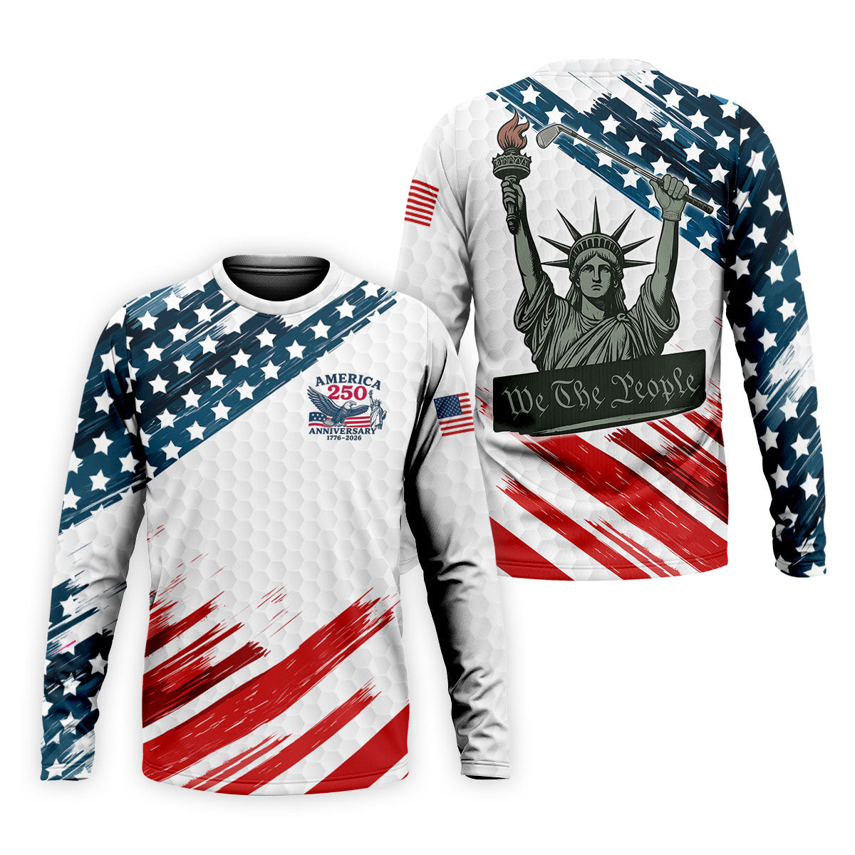 We The People Funny Statue Of Liberty US Flag Golf Shirt, 250 Years 4th Of July Golf Shirts For Men