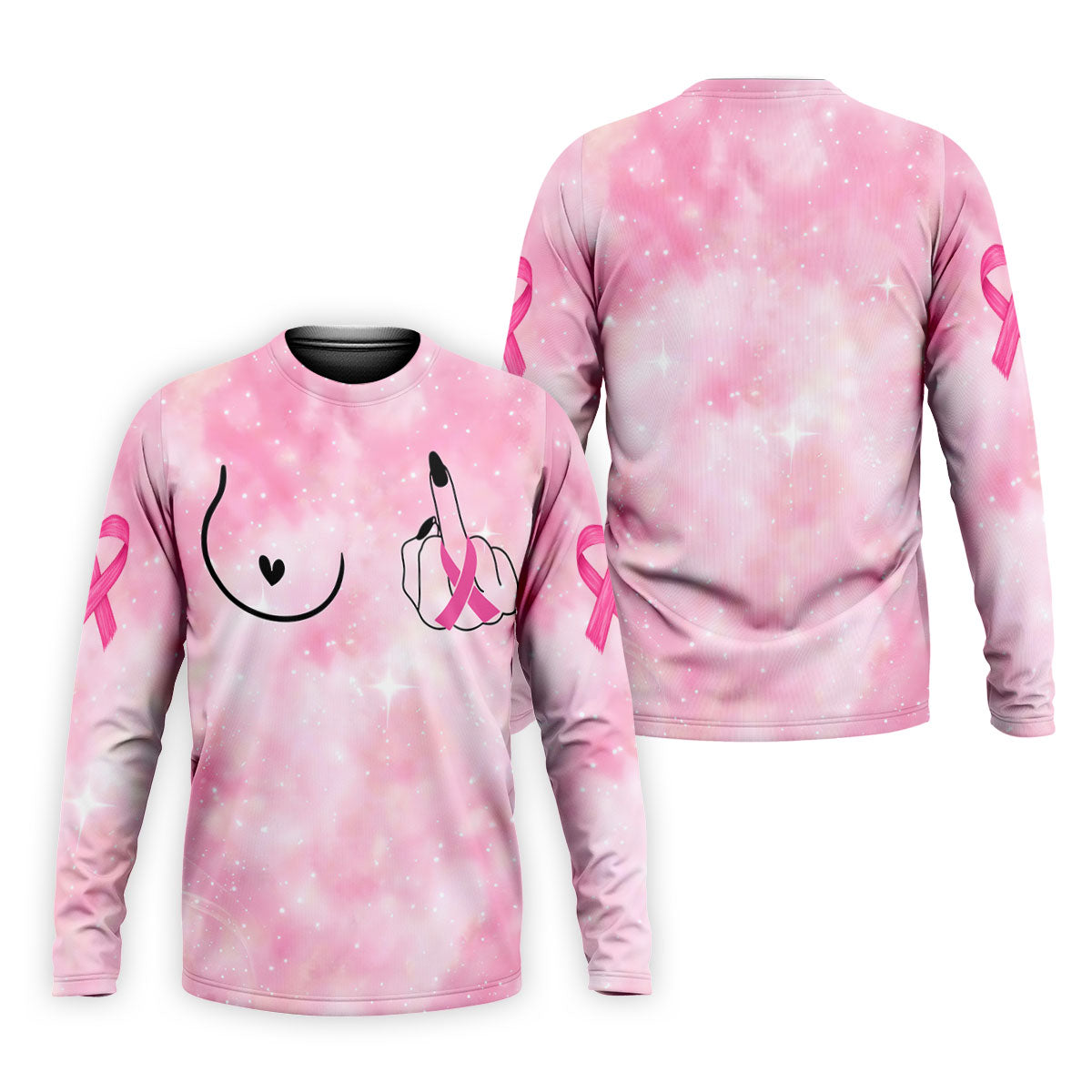 Pink Ribbon Middle Finger Breast Cancer Polo Shirt, Mens Golf Polo, Printed Golf Shirts