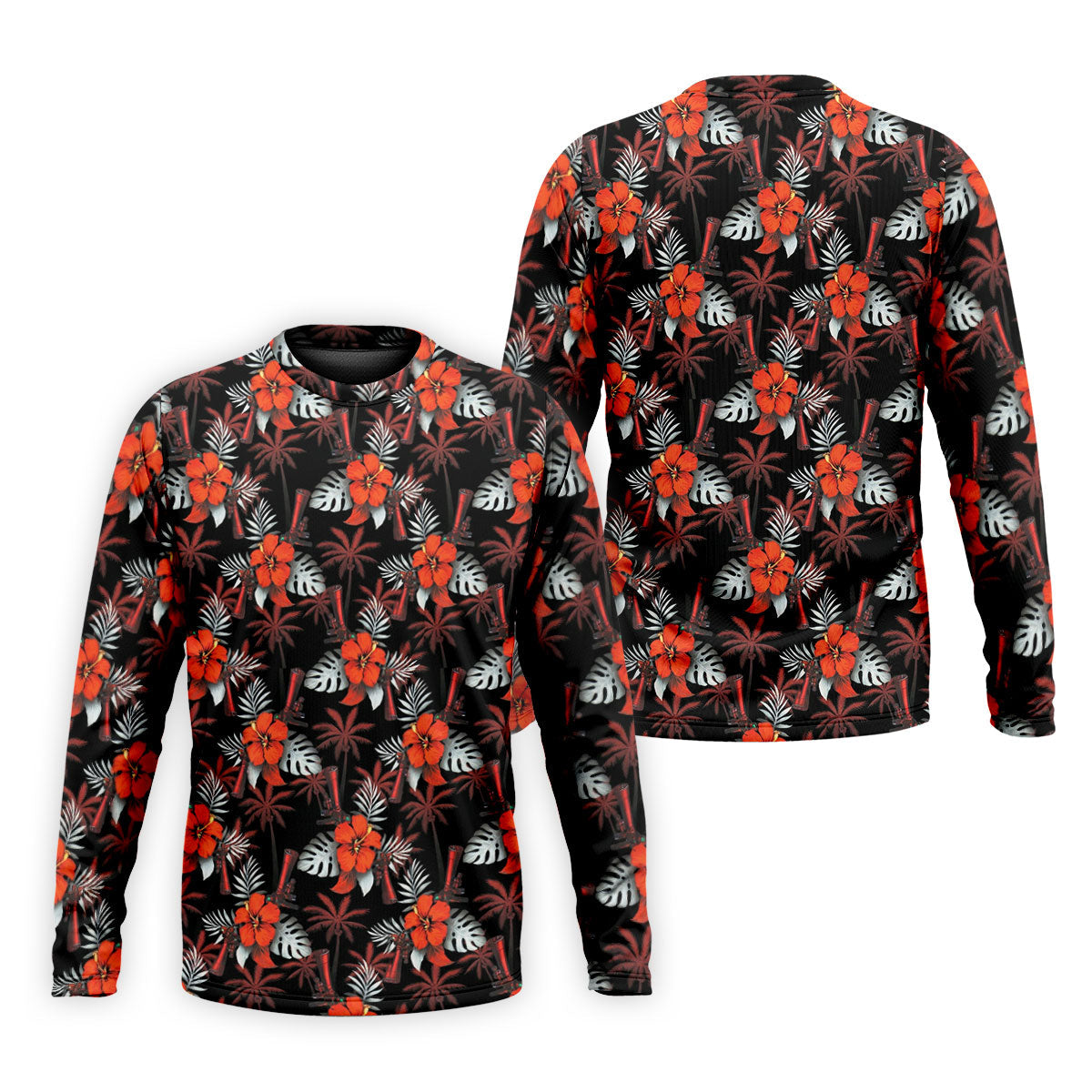 Orange Hibiscus Black Hawaiian Golf Shirt, Summer Vibe Golf Shirts For Men