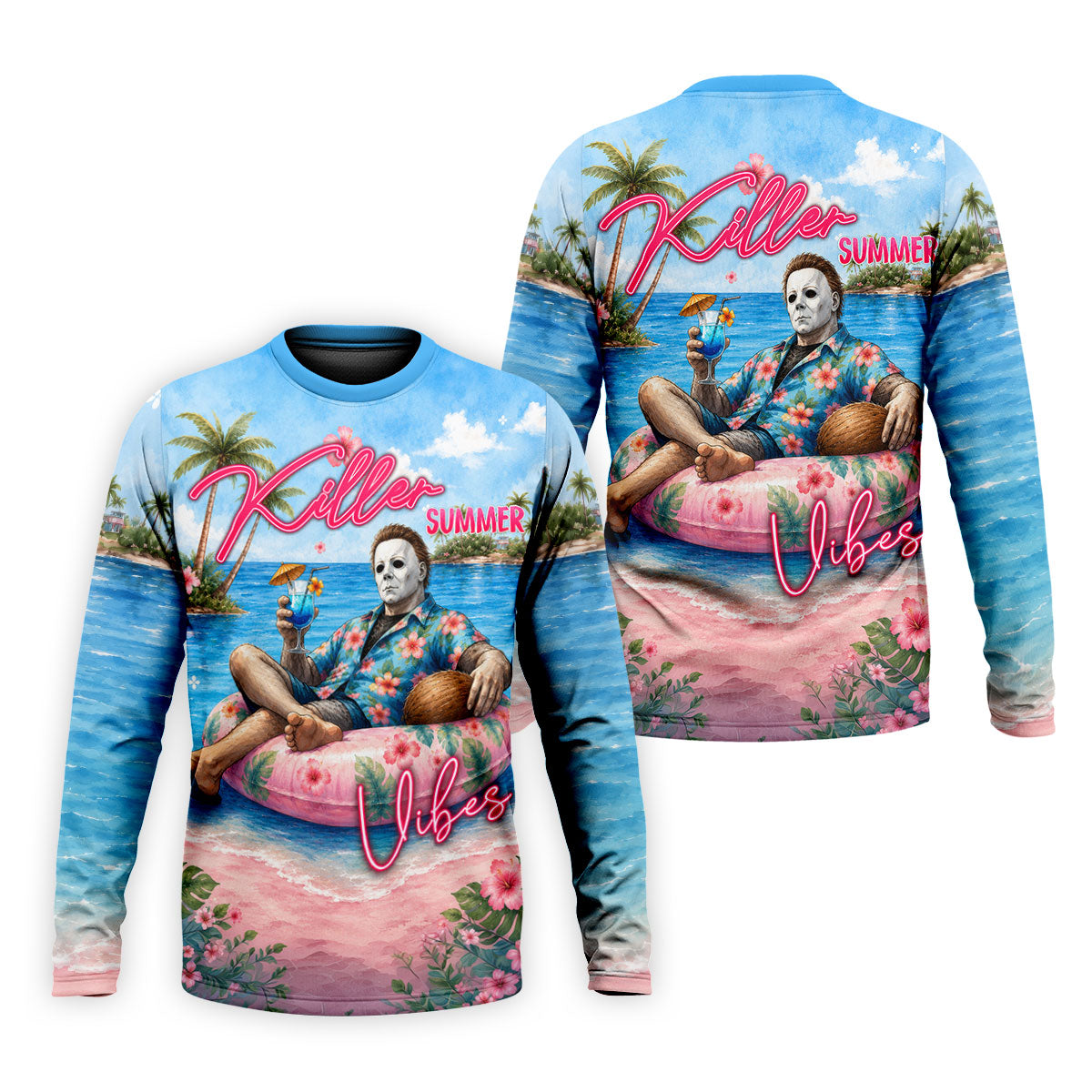 Killer Summer Vibes Tropical Slasher Golf Polo Shirt, Horror Character Men's Golf Shirt, Mens Golf Polo
