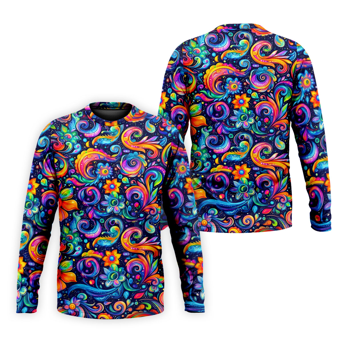 Colorful Psychedelic Swirl Floral Hawaiian Golf Shirt, Mens Golf Shirts, Golf Apparel For Men