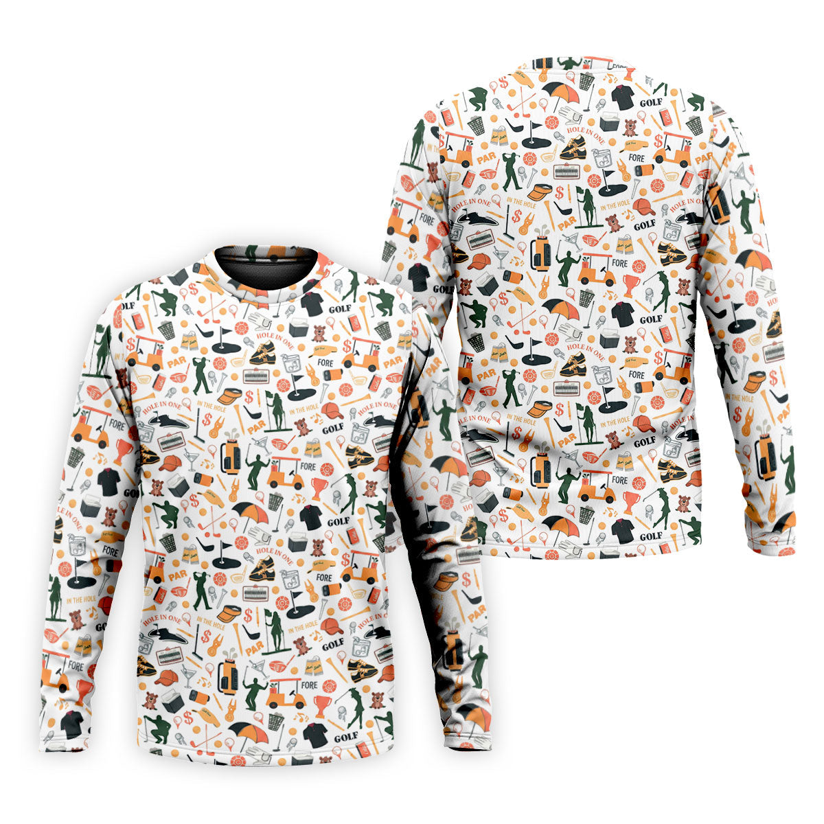 Golf Equipment Cart Ball Pattern Polo Shirt, Mens Golf Polo, Printed Golf Shirts