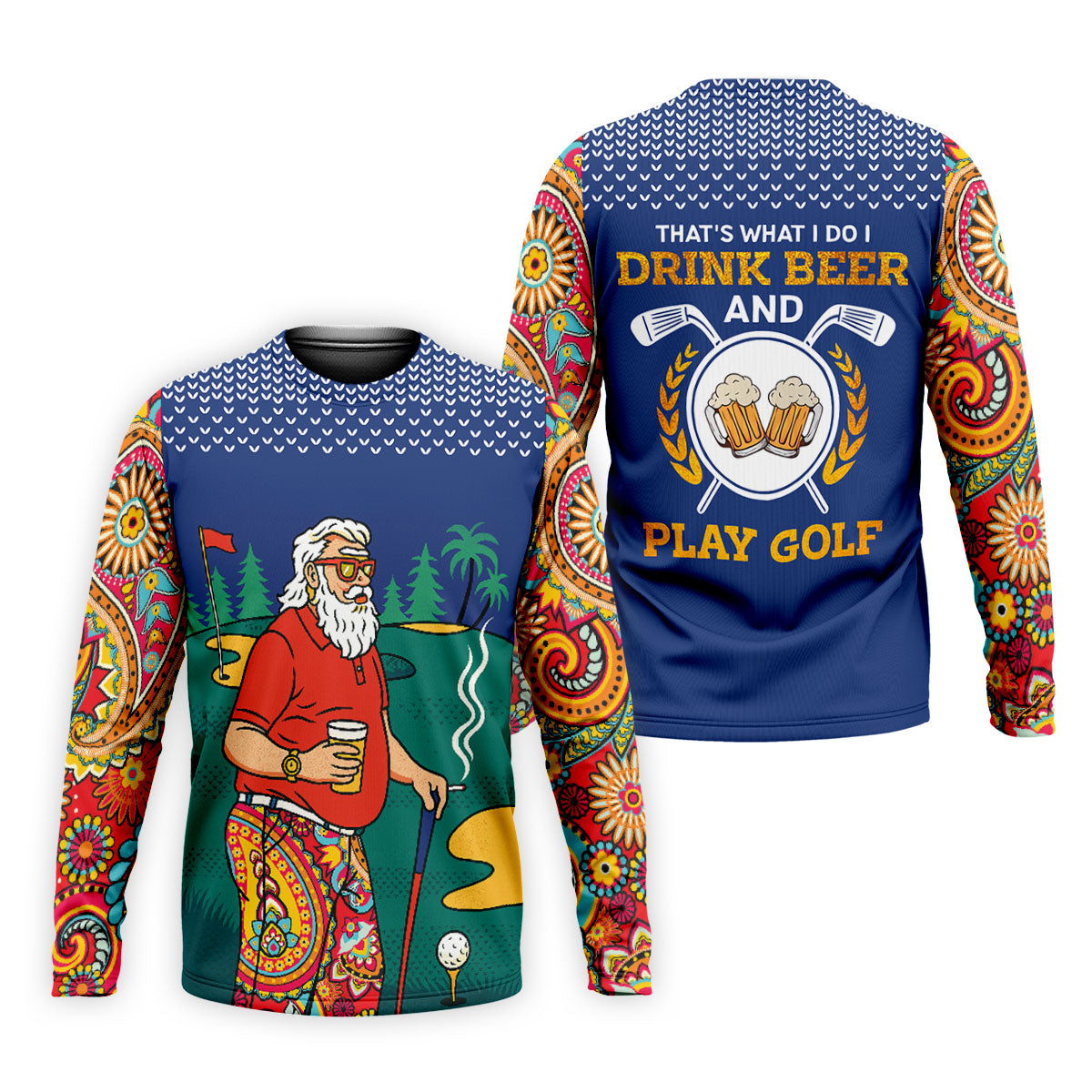 Funny Bearded Golfer With Paisley Pants Golf Polo Shirt, Printed Golf Shirts, Golf Apparel For Men