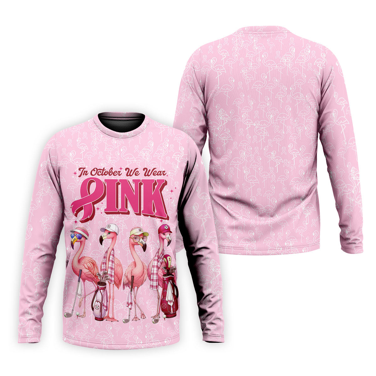 In October We Wear Pink Flamingo Breast Cancer Polo, Golf Shirts For Men, Mens Golf Polo