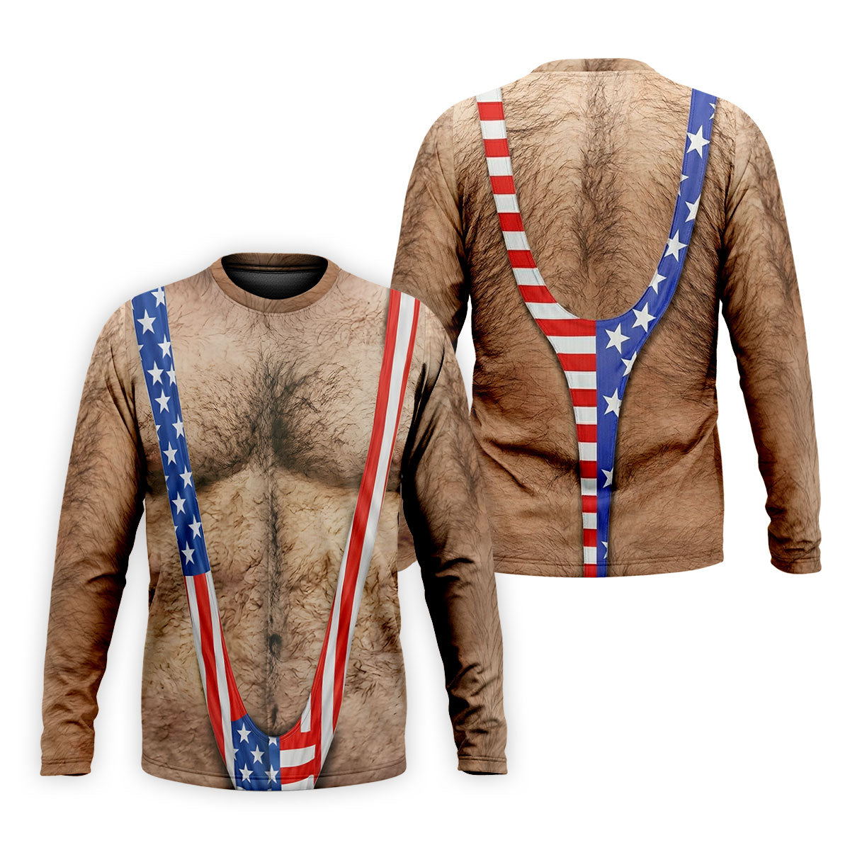 Hairy Body Funny Print Patriotic Golf Shirt, 250th Anniversary 4th Of July Golf Shirts For Men