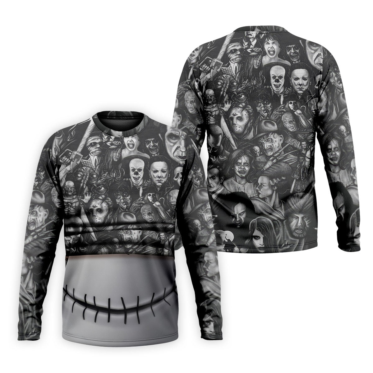 Stitched Skull Horror Character Halloween Polo Shirt, Men's Golf Shirt, Mens Polo Shirts