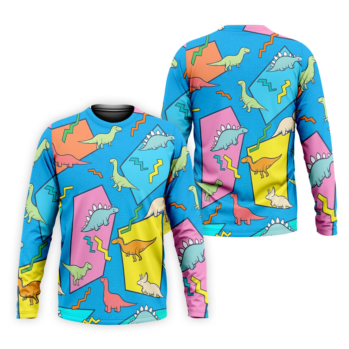 Retro Colorful Dinosaur Pattern Golf Shirt, Men's Golf Shirt, Golf Apparel For Men