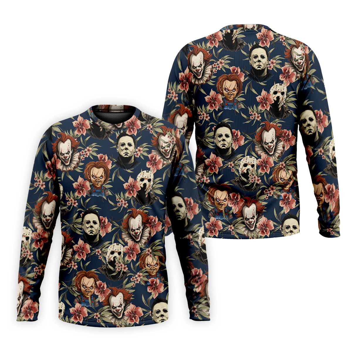 Gothic Floral Clown Doll Mask Hawaiian Polo, Golf Shirt For Men