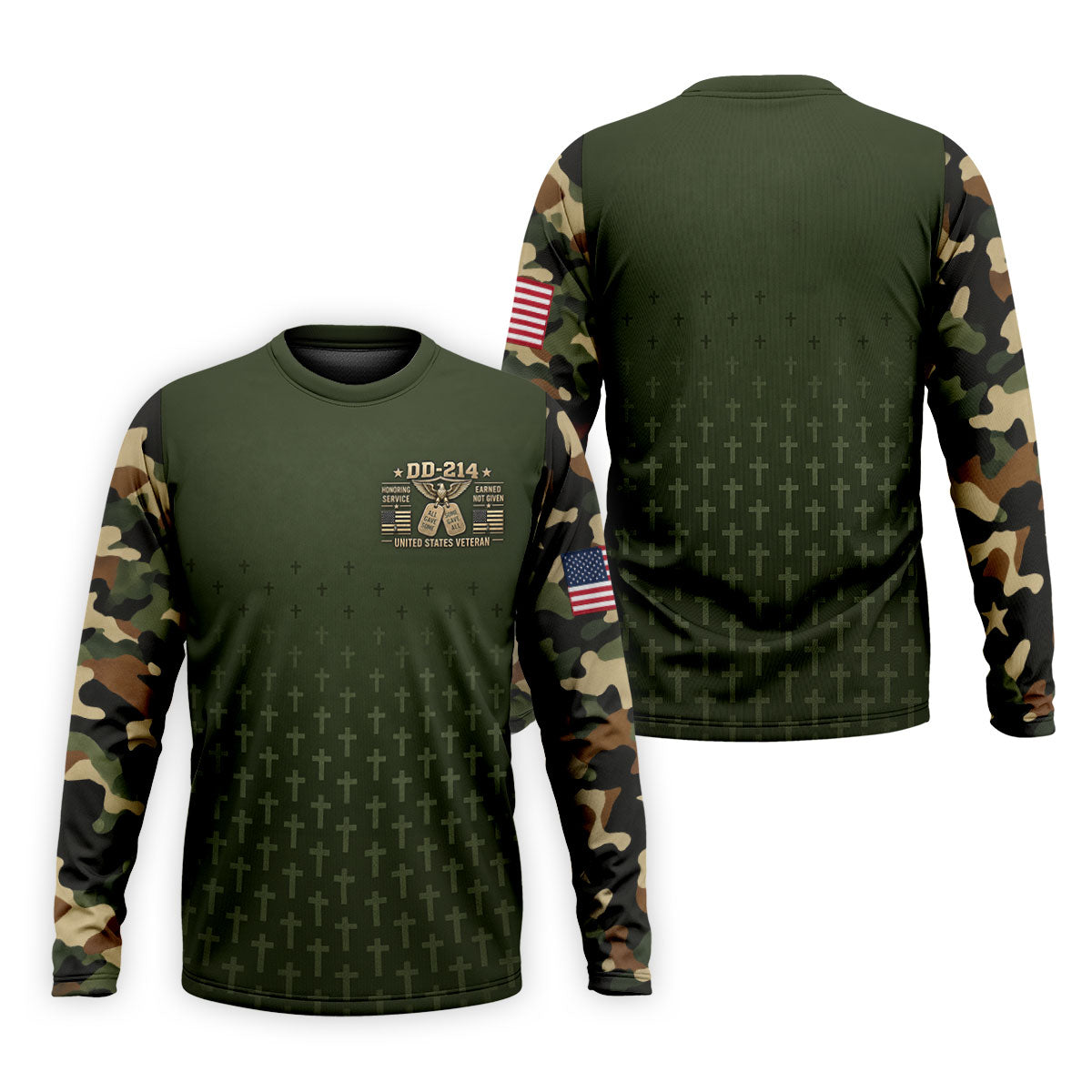 DD-214 Olive Green Cross Camo Polo Shirt, Veterans Day Shirt, Golf Shirts For Men