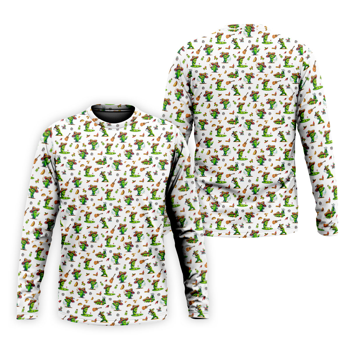 Cartoon Mustach Funny Cactus Cinco De Mayo Celebration Fiesta Themed White Golf Shirts For Men