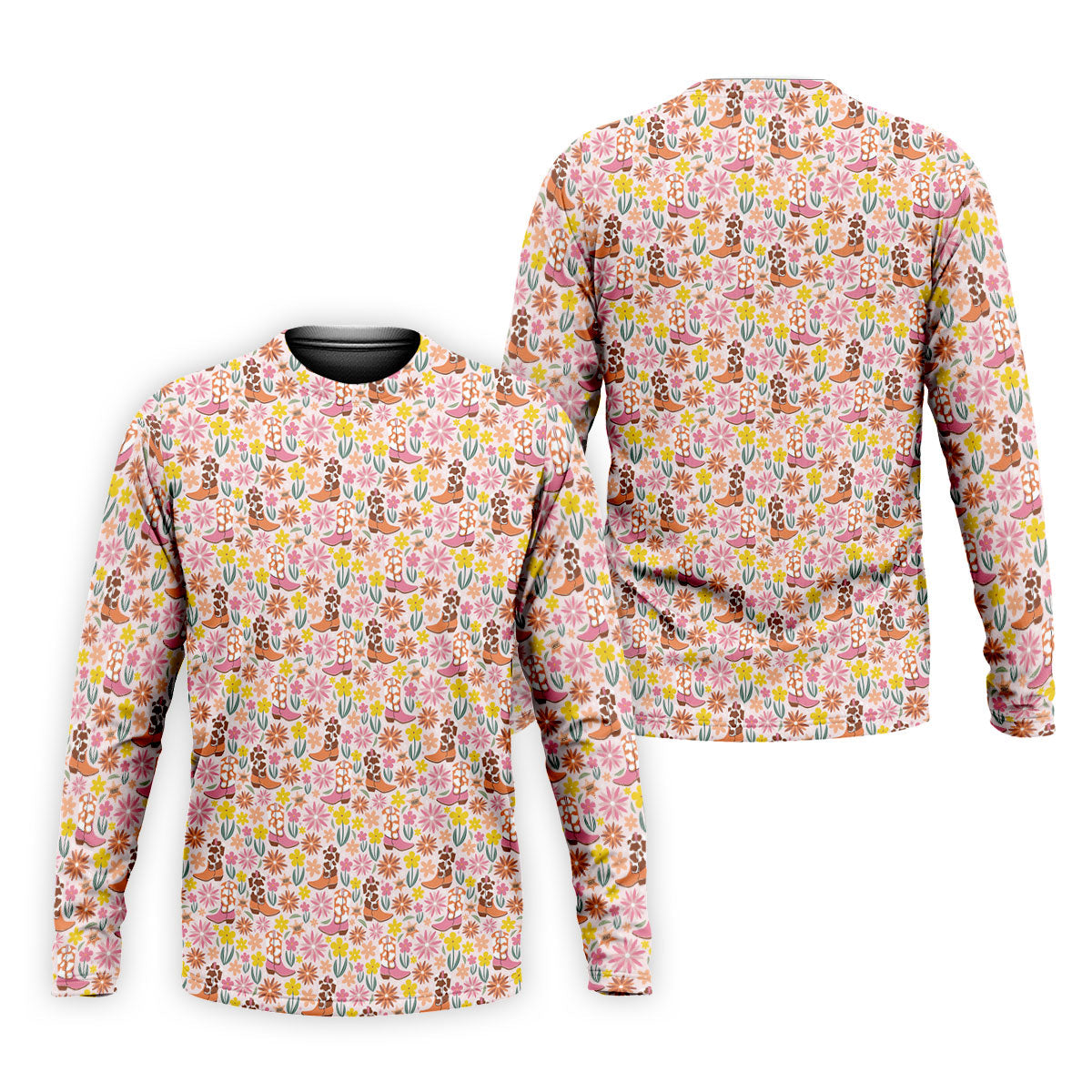 Pink Floral Cowgirl Boots Pattern Golf Polo Shirt, Mens Golf Polo, Golf Shirts For Men