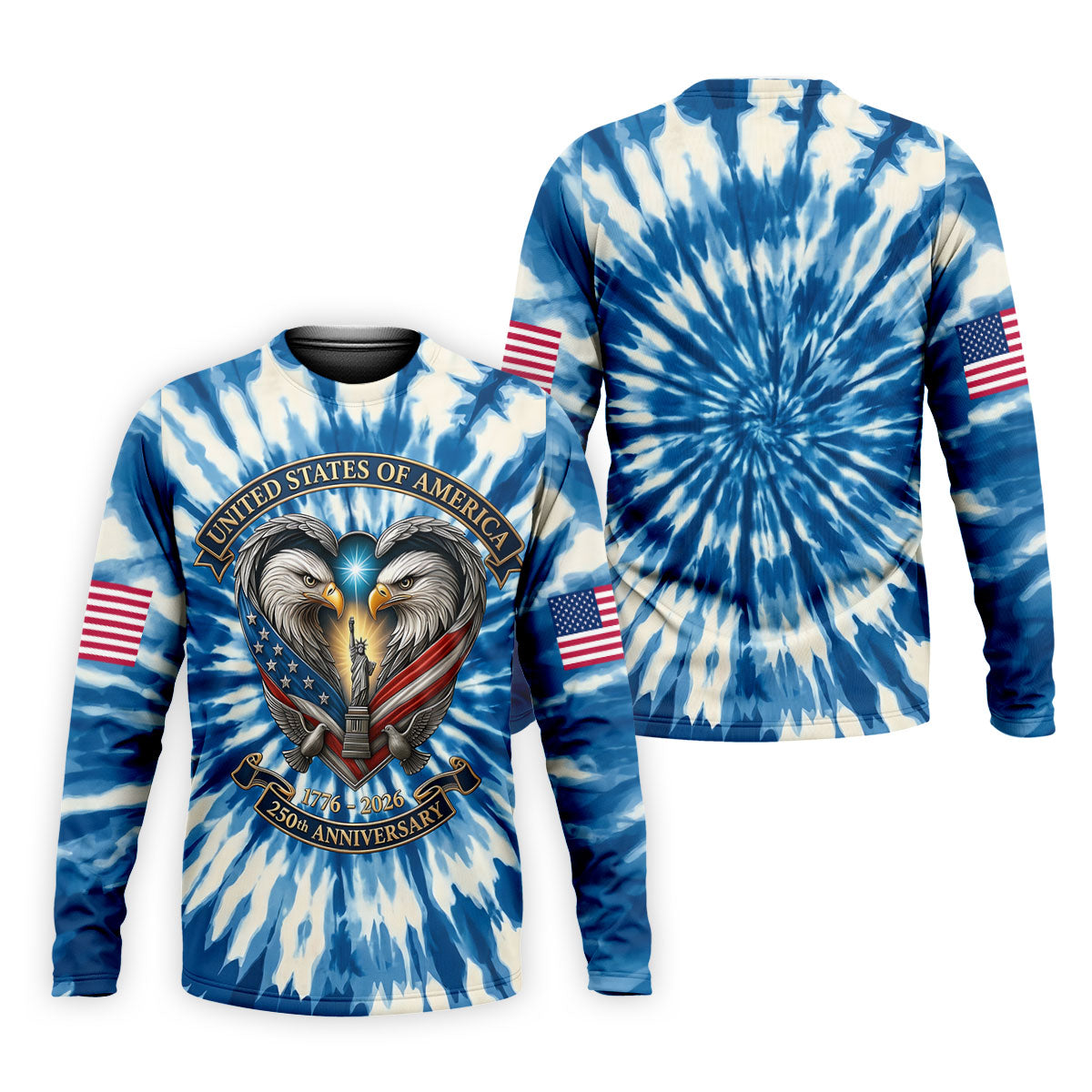 USA 250th Anniversary Tie Dye Print Bald Eagle Golf Shirt, Patriotic 4th Of July Golf Shirts For Men