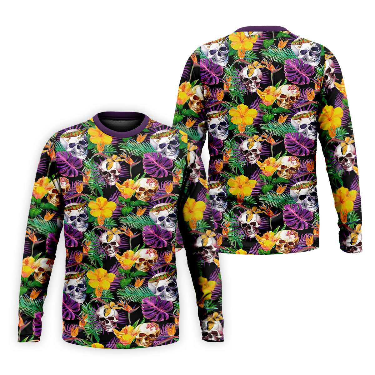 Tropical Sugar Skull Floral Golf Polo Shirt, Golf Shirts For Men, Printed Golf Shirts