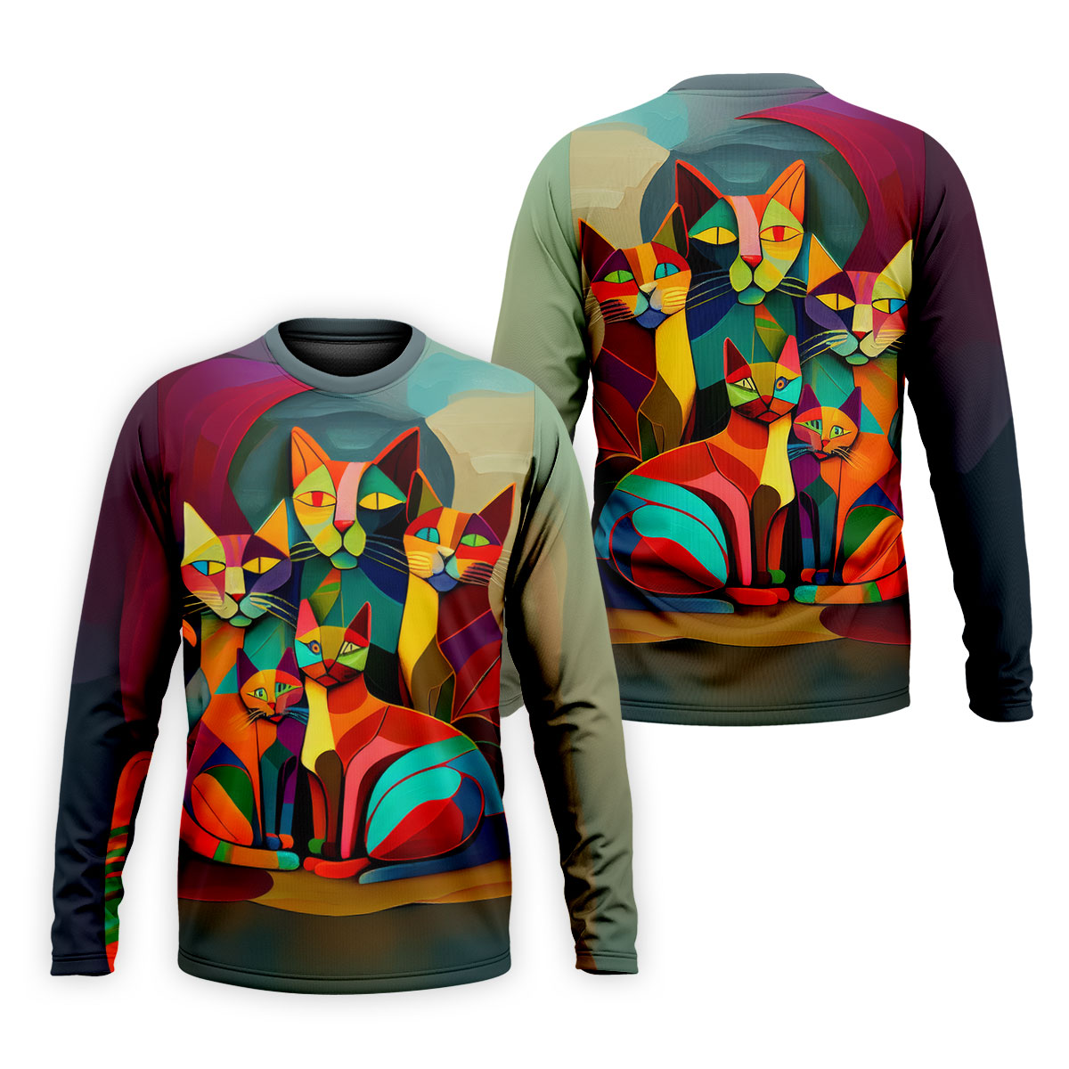 Abstract Colorful Cat Halloween Golf Polo Shirt, Men's Golf Shirt, Hawaiian Golf Shirt